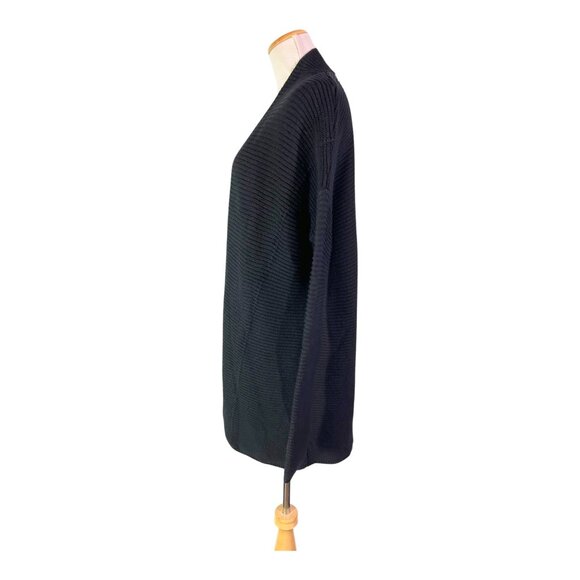 Vince Size L Black Drape Front Cardigan Cotton Ribbed - Picture 9 of 13